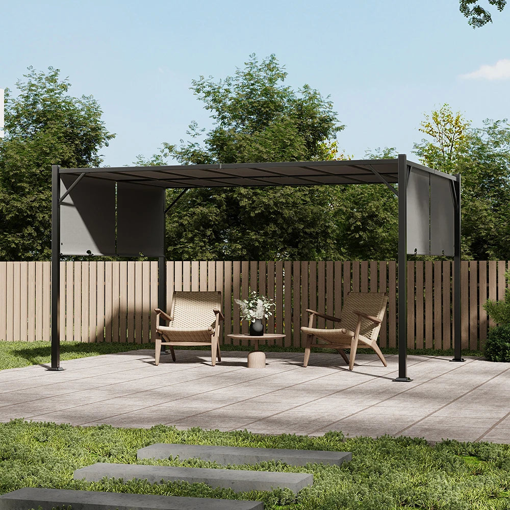 Outdoor Retractable Pergola with Canopy for Garden and Patio - Modern Classic Sunshade and Decorative Shelf