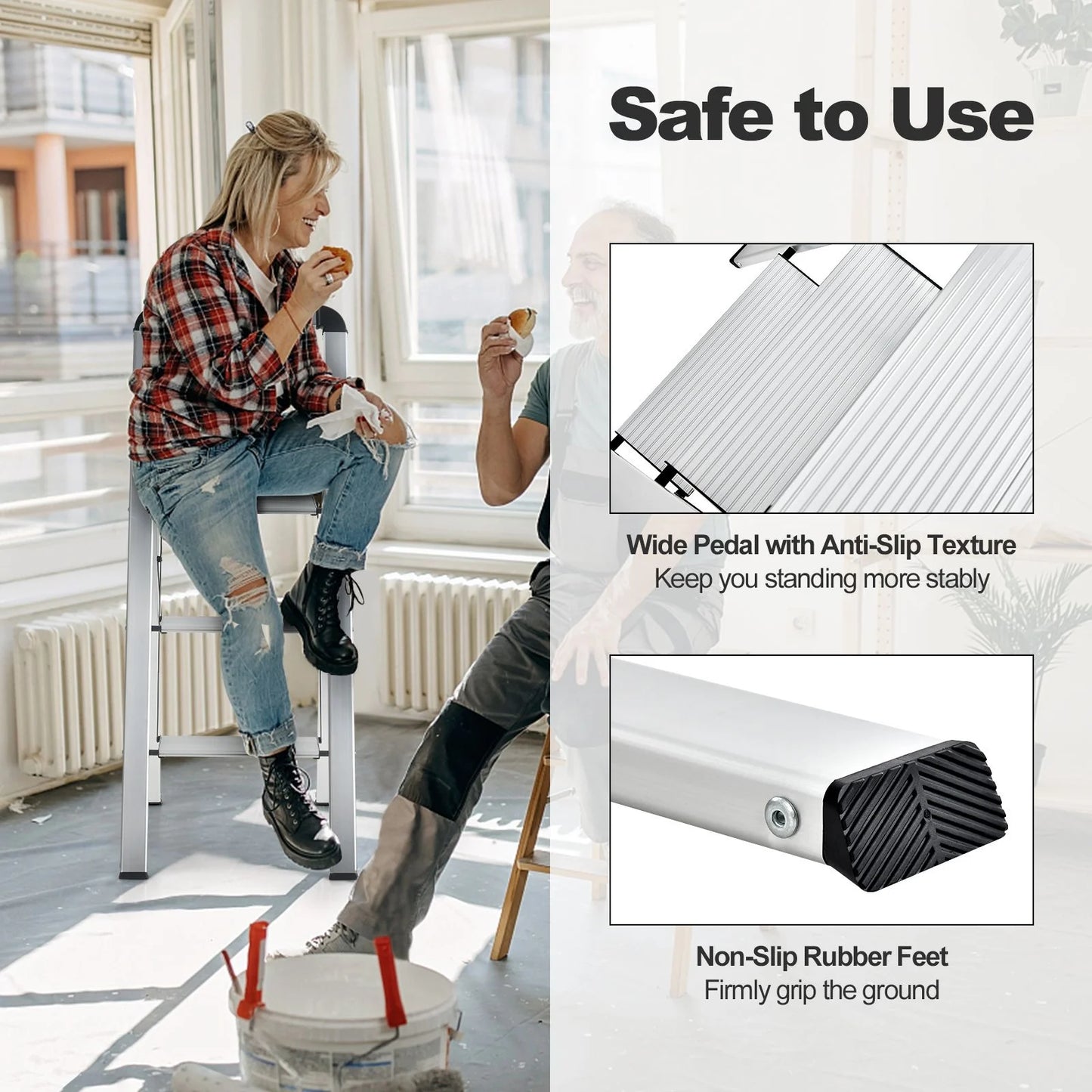 Aluminum Folding Step Stool with Non-Slip Pedal and Footpads