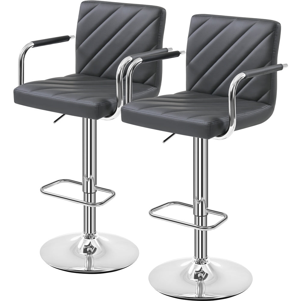 2PCS Bar Kitchen Counter PU Leather Dining Chairs Modern Height Adjustable Swivel Bar with Backrest and Footrest