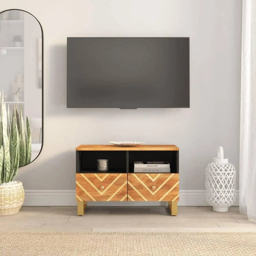 Modern Solid Wood TV Cabinet in Brown & Black - 70X33.5X46 Cm, Durable Mango Design