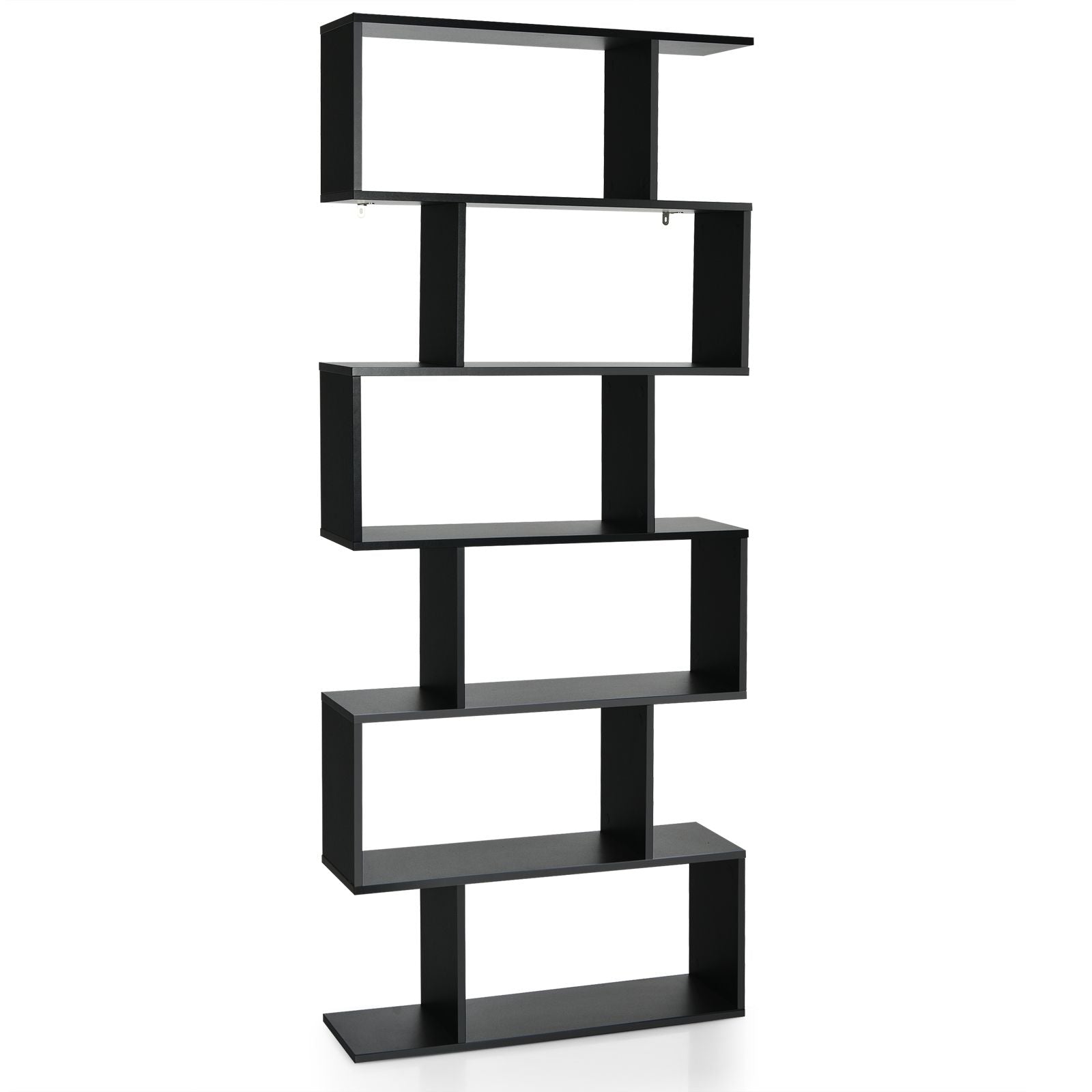 Stylish 6-Tier S-Shaped Wooden Industrial Bookshelf - Perfect for Home or Office Decor