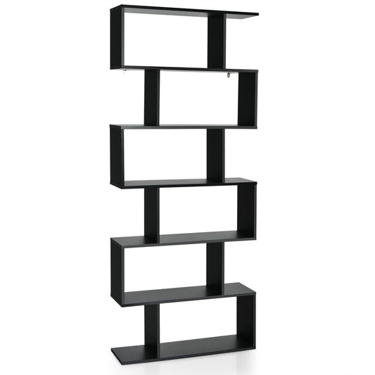 Stylish 6-Tier S-Shaped Wooden Industrial Bookshelf - Perfect for Home or Office Decor
