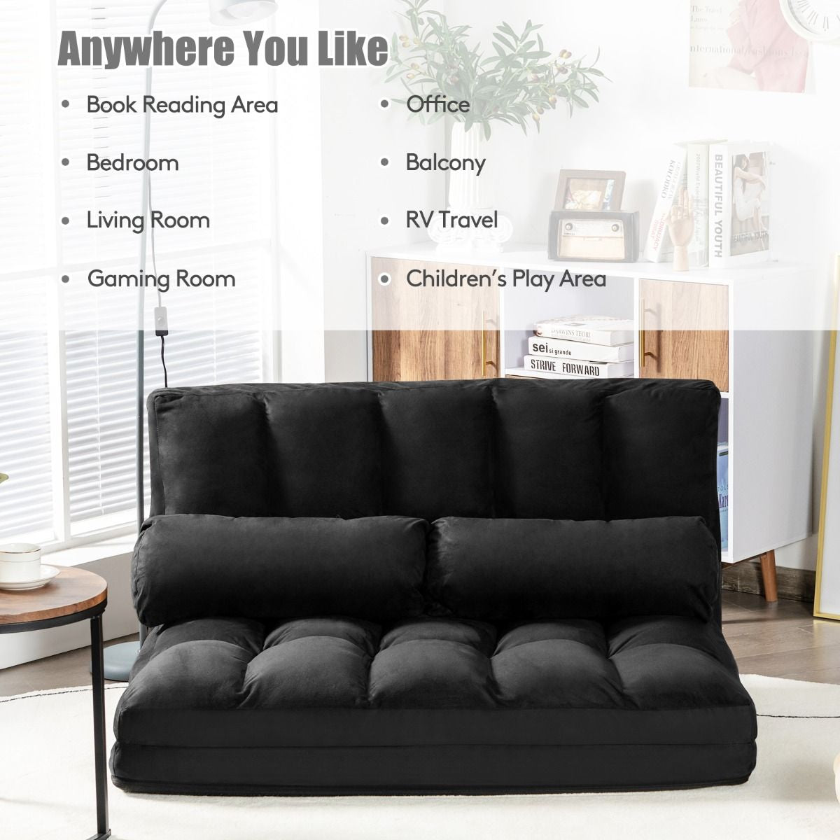 2 in 1 Folding Floor Lazy Sofa Bed with 6 Adjustable Seat Positions and 2 Pillows