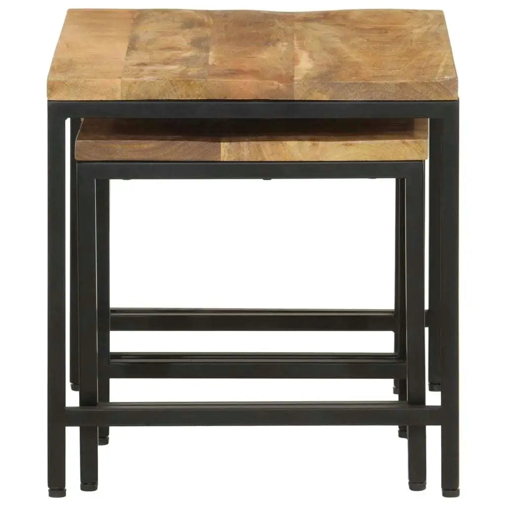 3-Piece Nesting Coffee Tables Set - Solid Rough Mango Wood & Durable Iron Frame