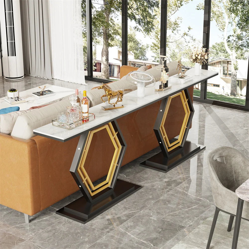 Console Table for Entryway with Geometric Base Sleek Sintered Stone Top Long Accent Table for Hallway,Foyer Decor,Stora