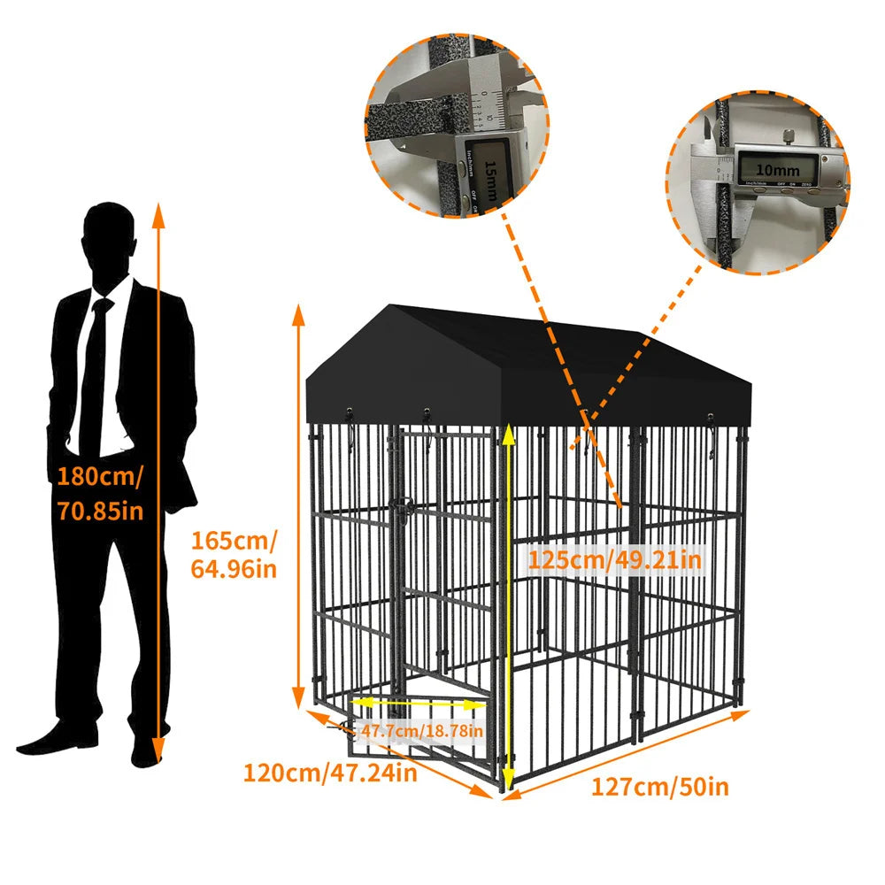 Ultimate Heavy-Duty Large Dog Kennel - Sturdy Welded Metal Playpen with Roof Cover for Indoor & Outdoor Fun