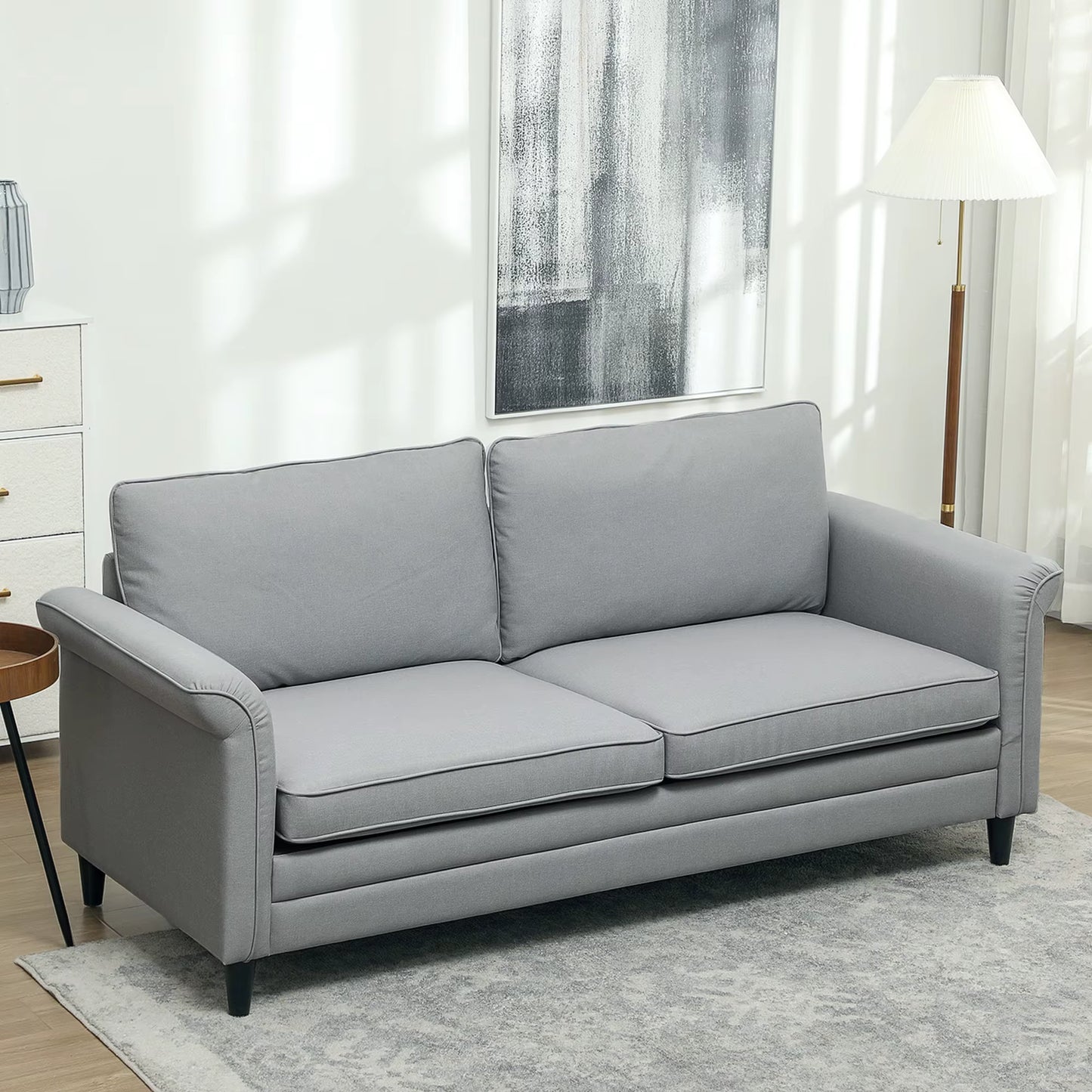 Modern 3 Seater Sofa for Living Room, Fabric Couch Settee, Grey