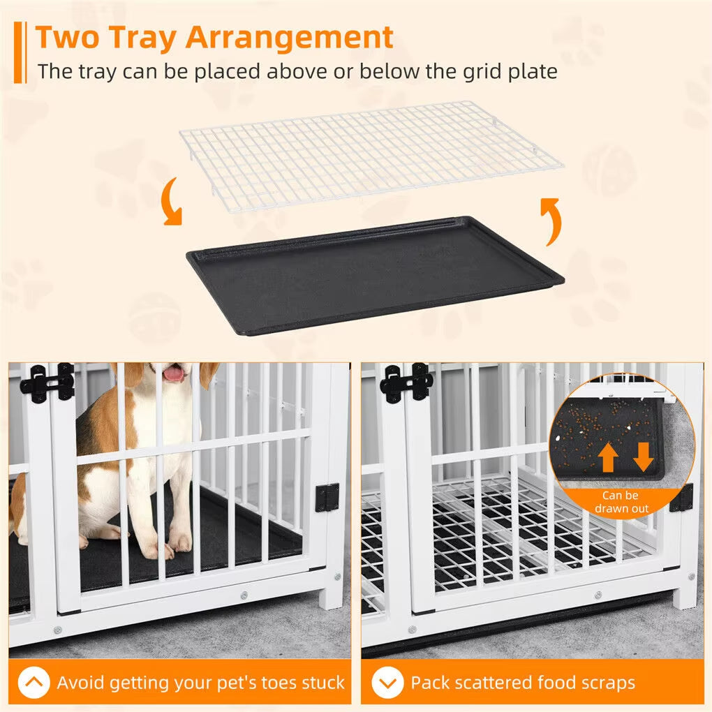 Stylish Heavy-Duty Metal & Wood Dog Kennel End Table with Three Doors and Removable Tray
