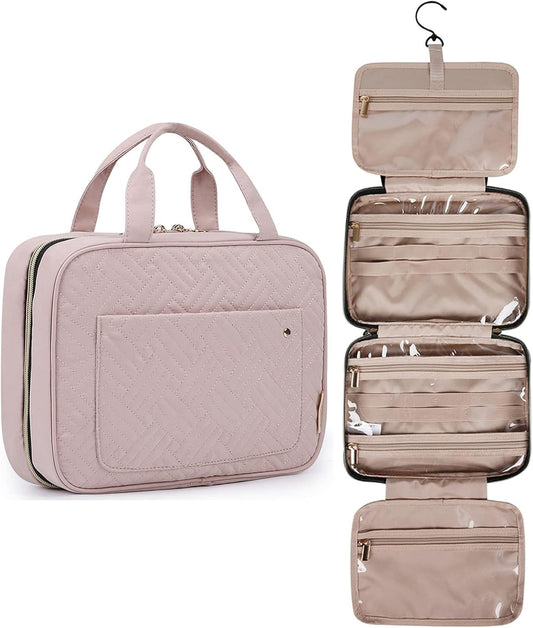 Large Capacity Hanging Toiletry Bag for Women - Stylish Pink Makeup & Cosmetic Organizer for Travel - Perfect for Full-Sized Containers