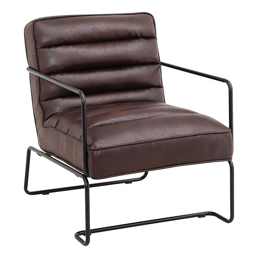 Mid-Century Living Room Chairs PU Leather Linen Armchair with Metal Base Modern Minimalist Dining Furniture