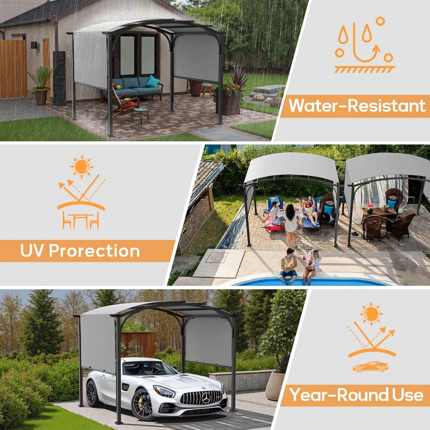 Metal Pergola Gazebo with Retractable Roof and Water-Resistant SPF 15 PU Coated Canopy for Outdoor Events and Gatherings