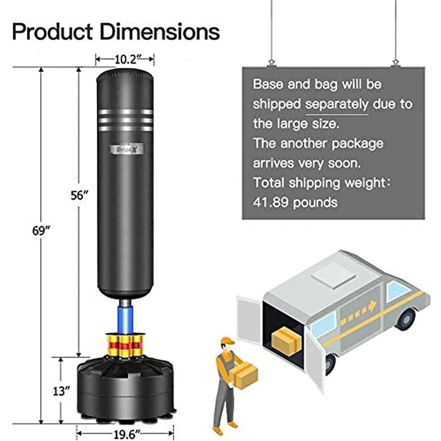 Free Standing Boxing Bag Stand with Suction Cup Base and Gloves - 69''