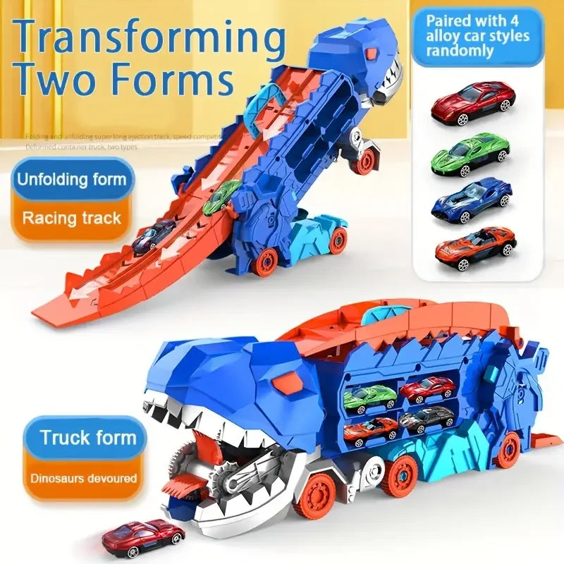 Transforming Dinosaur Truck with Foldable Race Track - Perfect Birthday Gift for Boys and Girls!