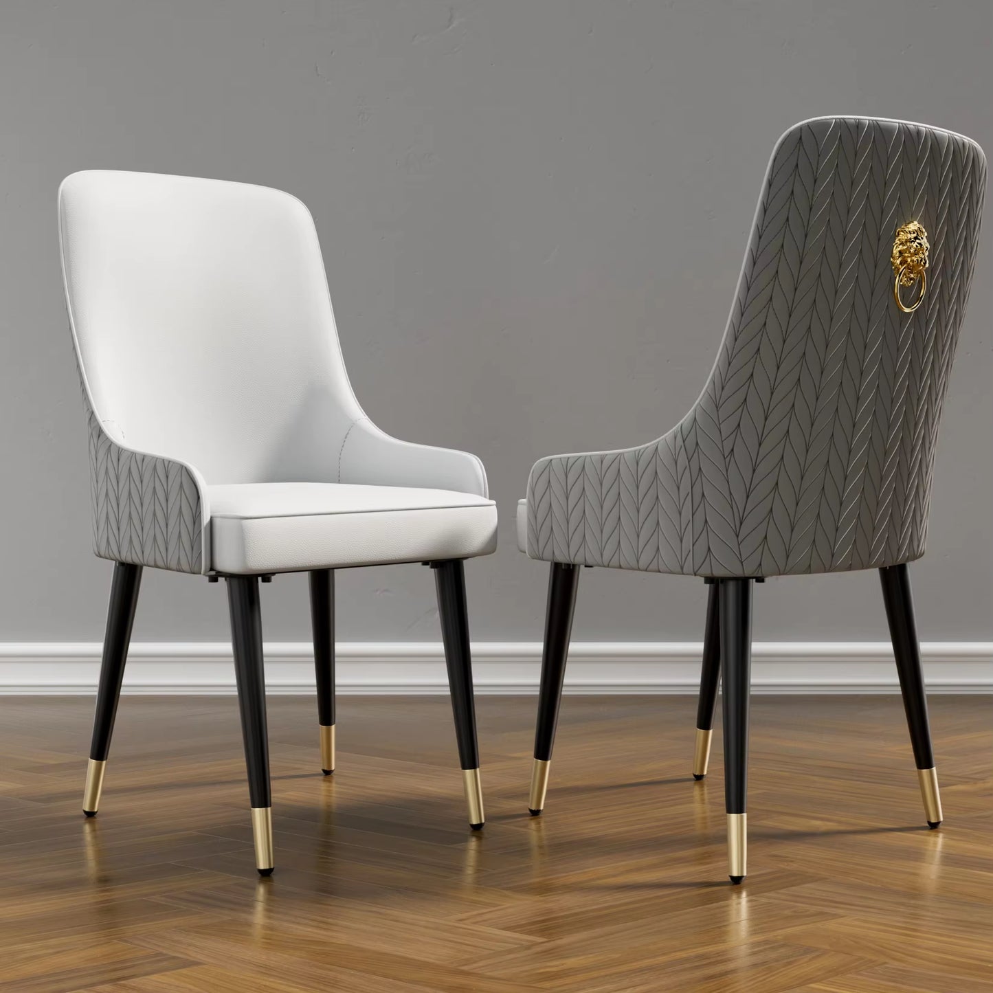 Elegant Set of 2 Luxury Microfiber Leather Dining Chairs with Stylish Lion Head Knockers - Perfect for Kitchen & Breakfast Areas