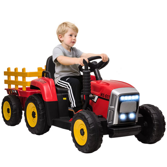 HOMCOM Ride on Tractor with Detachable Trailer, Remote Control, Music