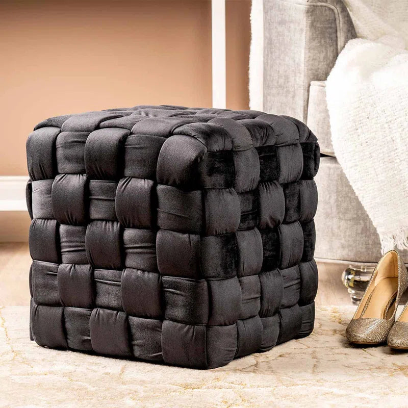 Barbaralee Velvet Woven Ottoman Dressing Stool for Bedroom Furniture, Modern Accent Stool with MDF Base