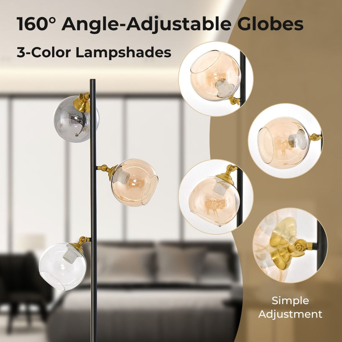 Modern Freestanding Lamp with 3 Glass Globe Lampshades