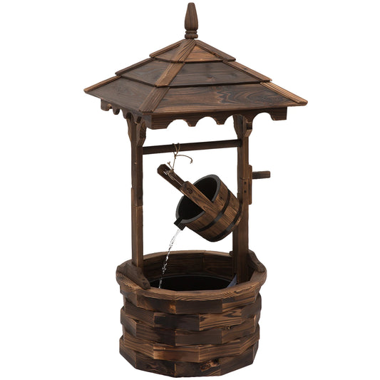 Wooden Garden Wishing Well Fountain with Pump and Barrel Waterfall