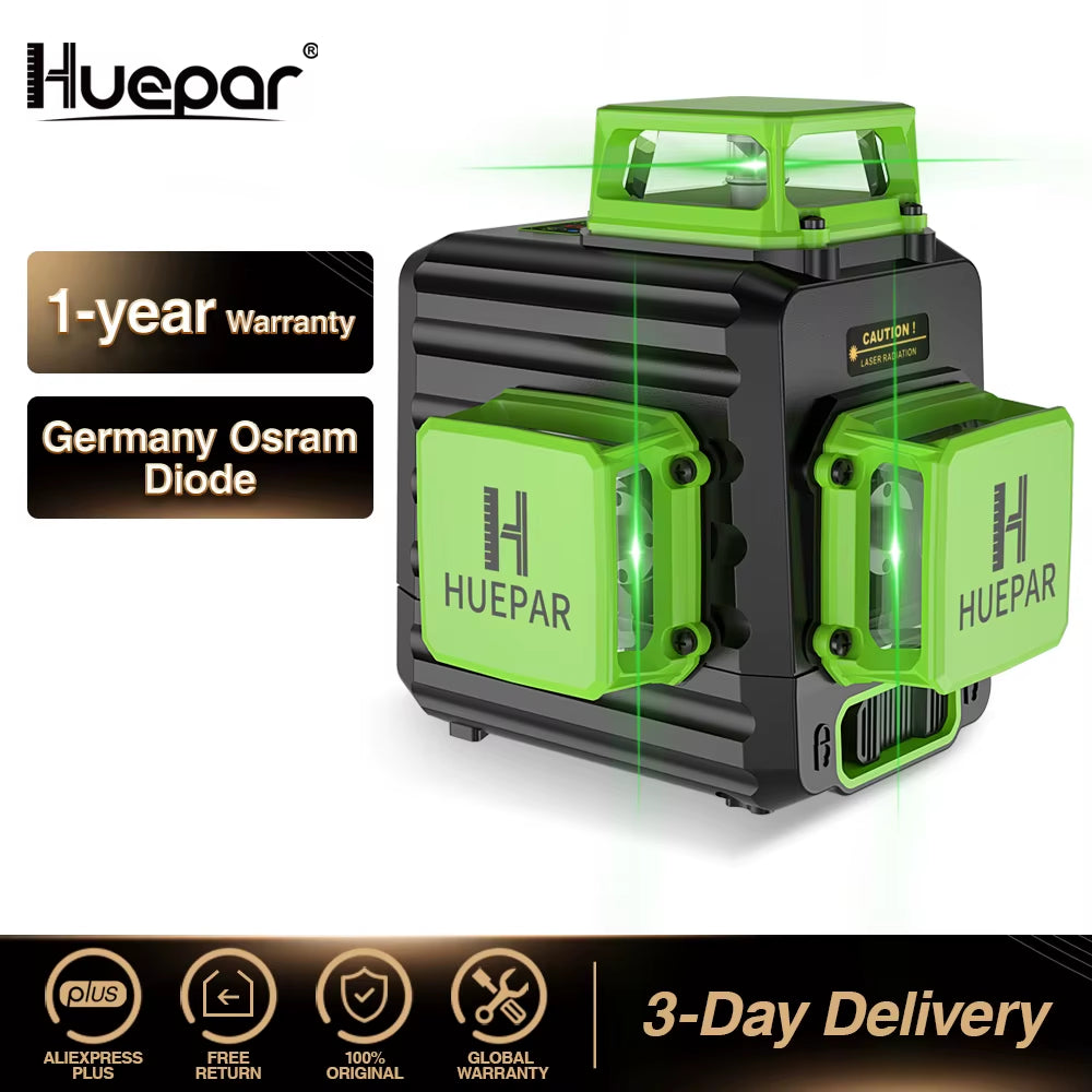 B03CG 12 Lines Laser Level 3D Self Leveling High Brightness Green Horizontal and Vertical Cross Line Laser with Hard Case