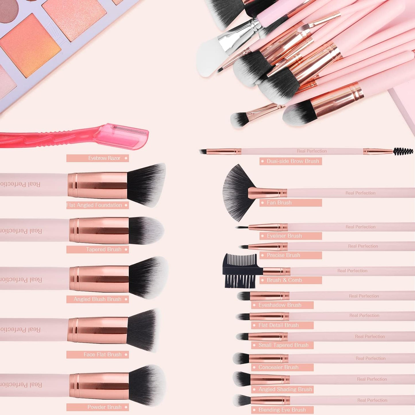 16Pcs Makeup Brushes Set with 1 Eyebrow Razor Premium Synthetic Foundation Blending Face Powder Eye Shadow Concealer Make up Brushes Tool Kit