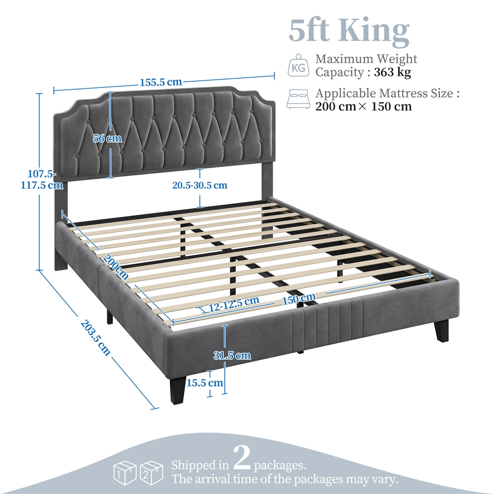 Double/King Bed Frame Upholstered Platform Bed with Adjustable Button Tufted Headboard/Velvet