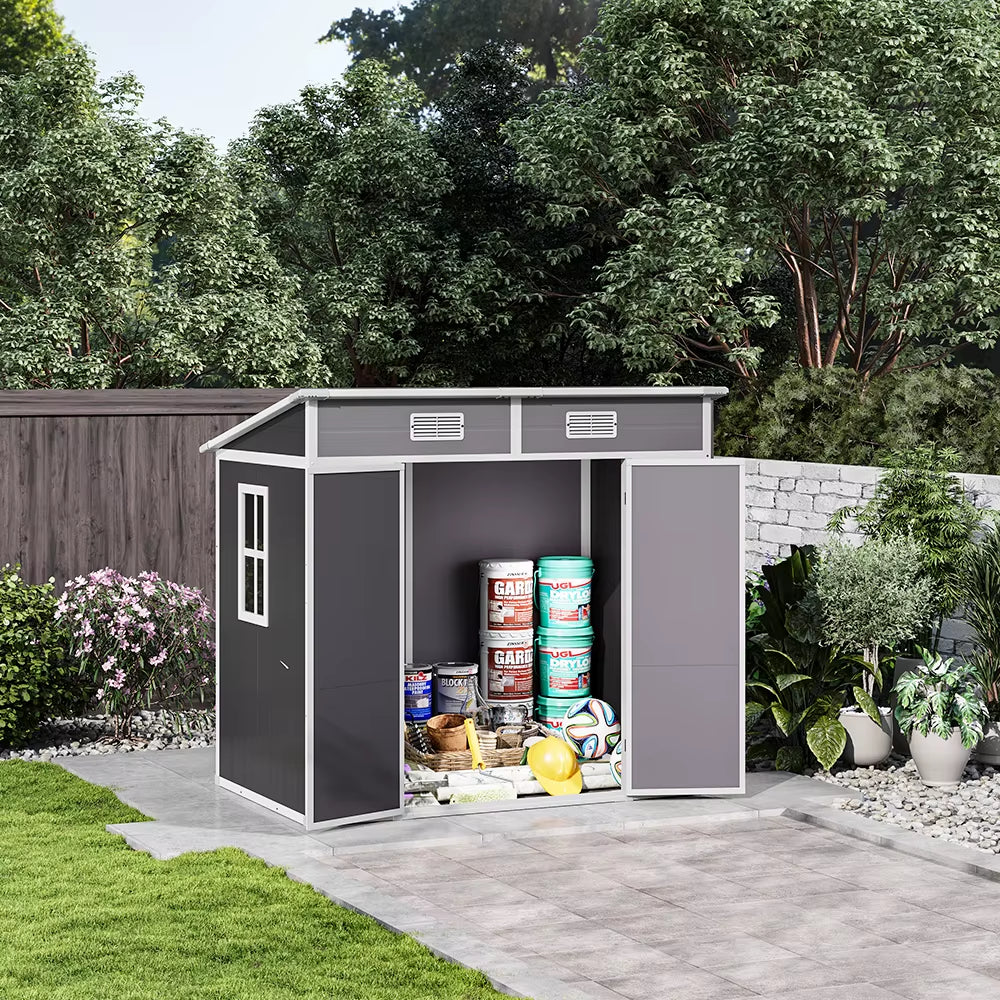Outdoor Plastic Garden Storage Shed with Lockable Door & Sloped Roof, Rust-Resistant