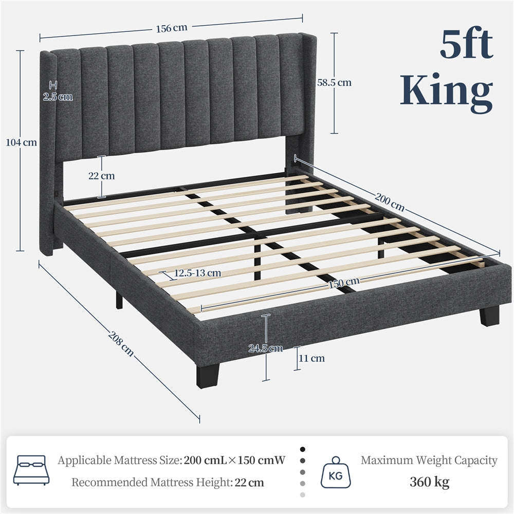 Upholstered Bed Frame, Double/King Size Bed Frame, Platform Bed Frame with Channel Tufted Headboard, Upholstered Bed Frame