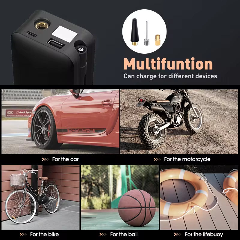 Ultimate Portable Rechargeable Air Pump - Cordless Tire Inflator for Cars, Bikes, and Sports Equipment