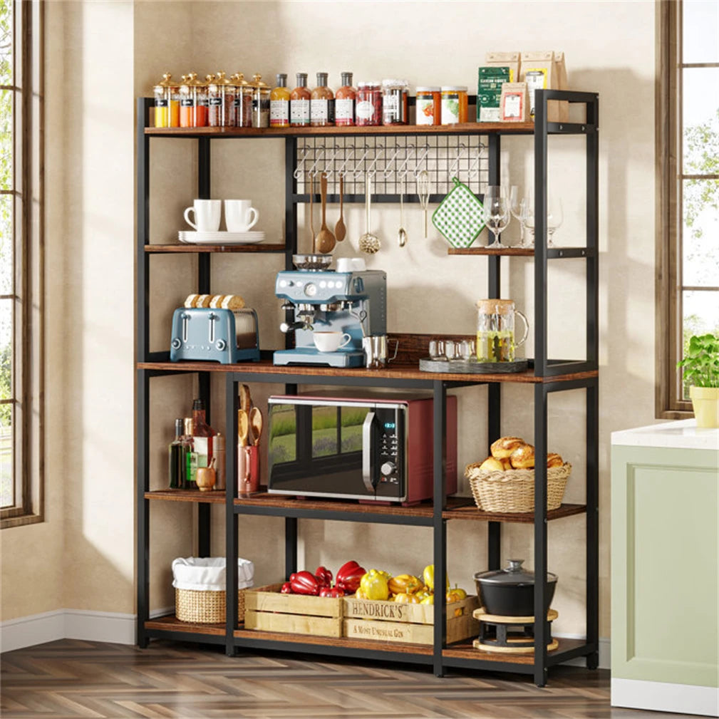 Stylish 5-Tier Industrial Baker's Rack - Perfect Kitchen Storage for Spices, Pots, and Pans with Hooks and Shelves