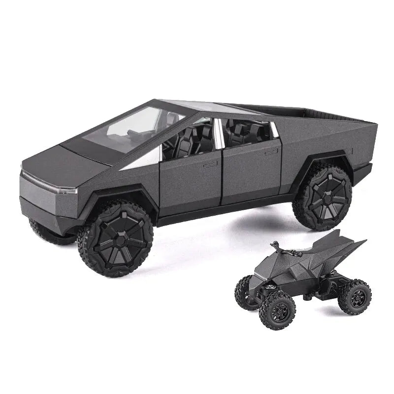 1:24 Scale Silver Cybertruck Model - Diecast Metal Pickup with Sound & Light Features for Kids 3+