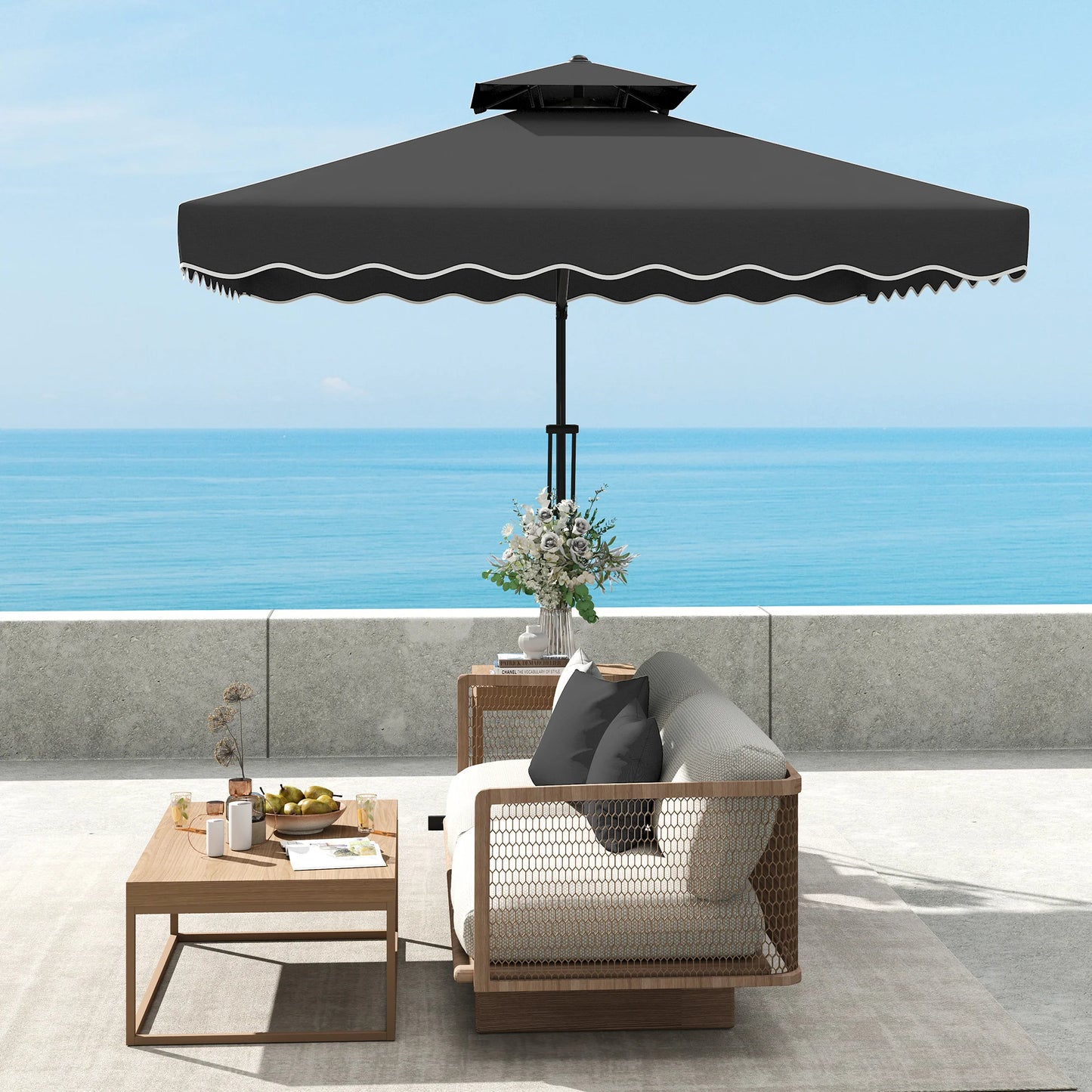 2.5M Cantilever Garden Umbrella with Cross Base in Black