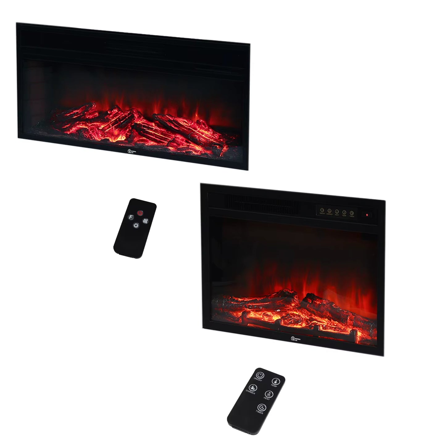 Electric Inset Fireplace Heater Fire Place White Wooden Mantel, 34Inch