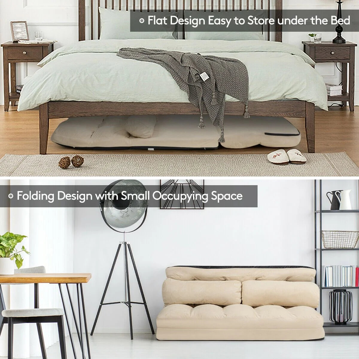2 in 1 Folding Floor Lazy Sofa Bed with 6 Adjustable Seat Positions and 2 Pillows
