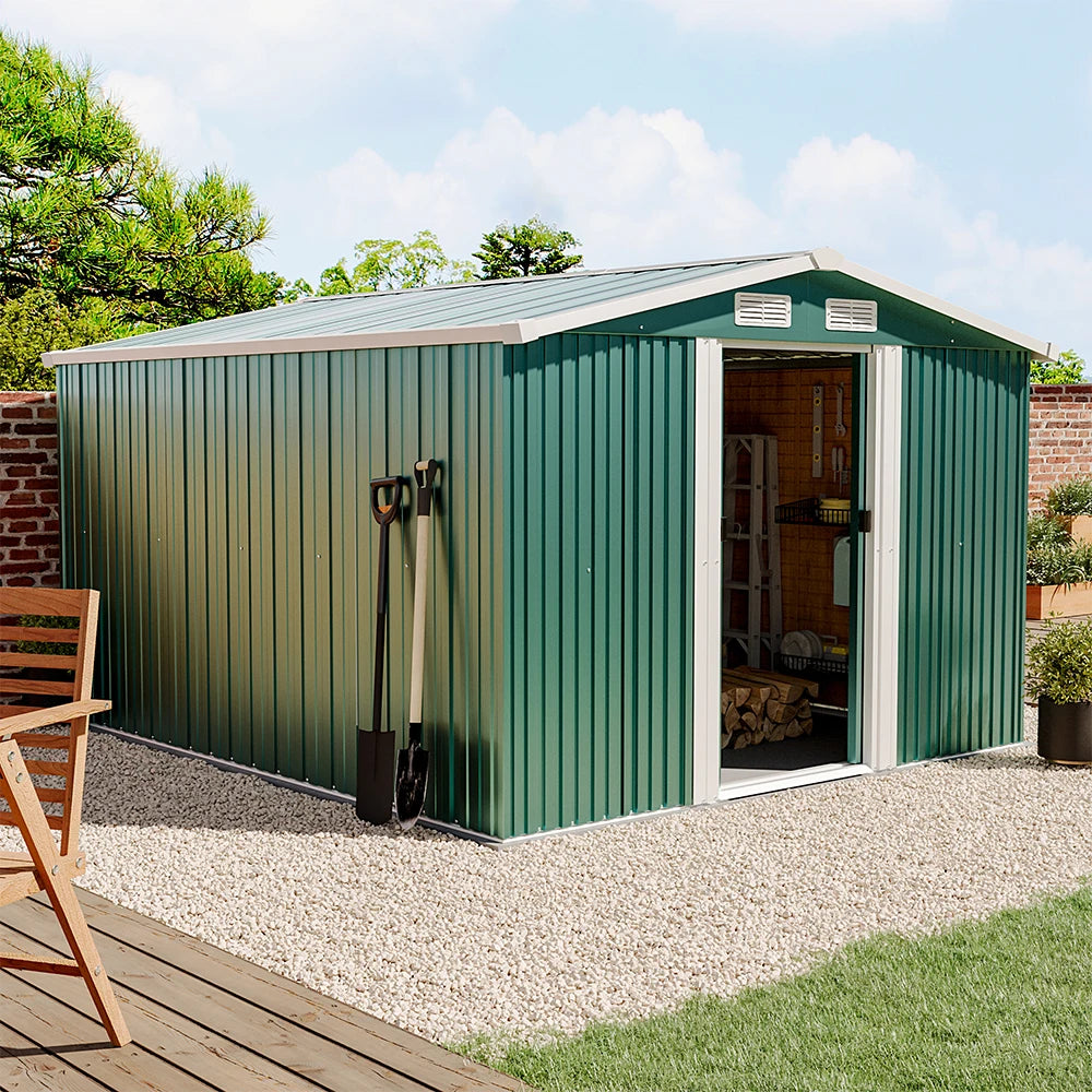 Large Heavy-Duty Metal Garden Tool Storage Shed, Weatherproof Steel Construction, Rust/Uv/Water-Resistant, Foundation Included