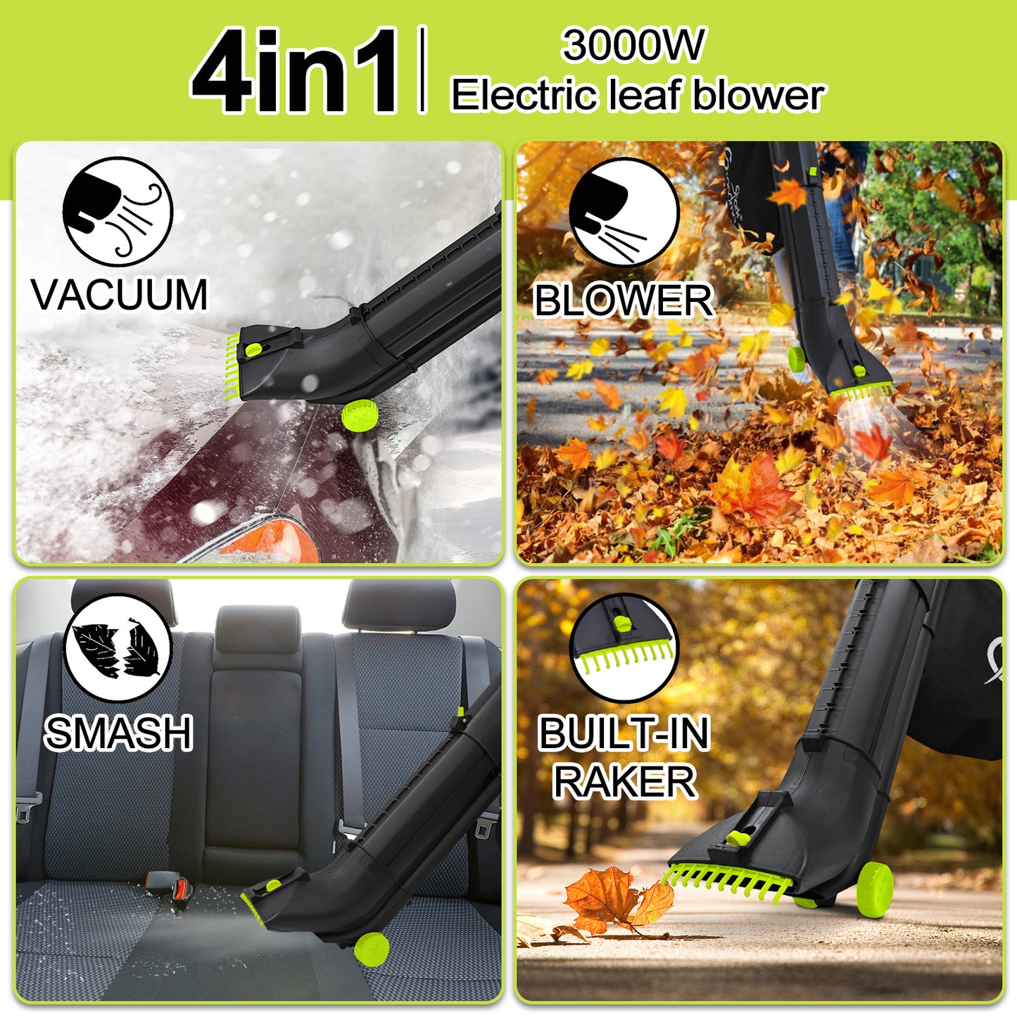 3000W 3 In 1 Leaf Blower, Garden Leaves Vacuum Cleaner