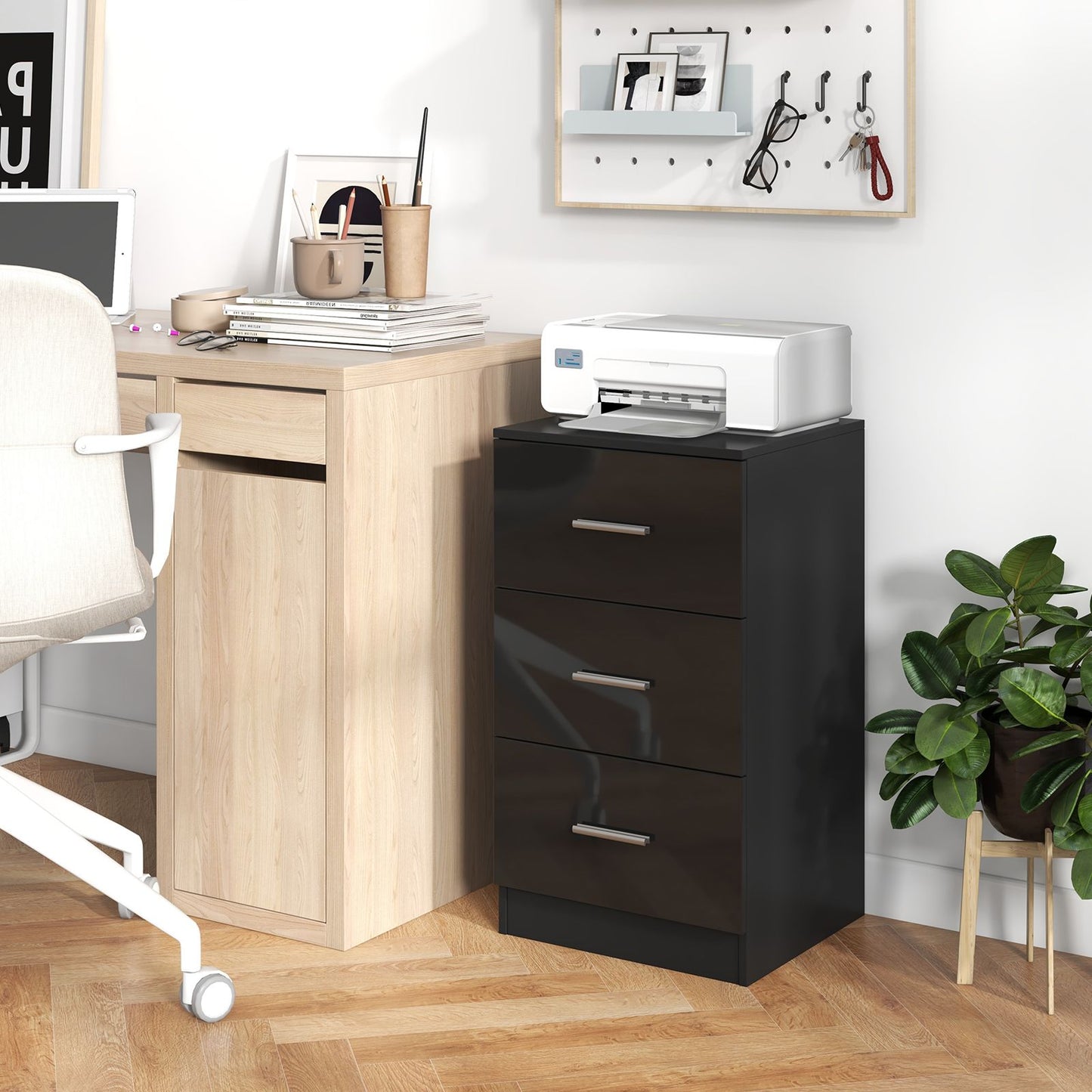 3-Drawer Wooden Dresser Cabinet with Anti-Toppling Device