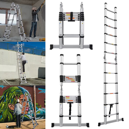 A-Ladder, Straight Telescopic Ladder with Non-Slip Feet, Load Capacity of 330Lbs, Foldable, for Home or RV Outdoor Work