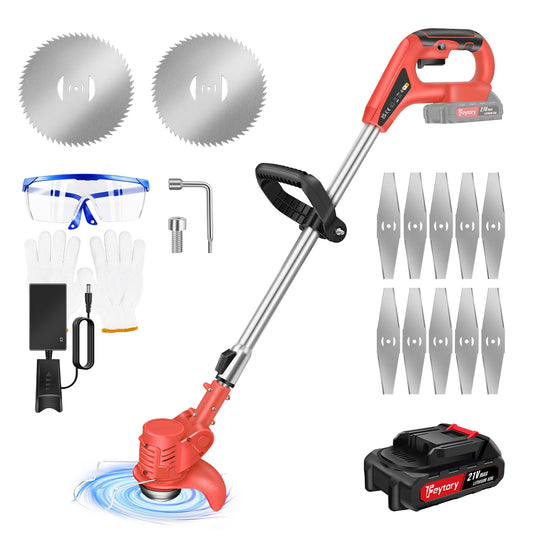 Cordless Electric Lawn Mower and Grass Trimmer - 21V Adjustable Length Cutter with 36000RPM Battery