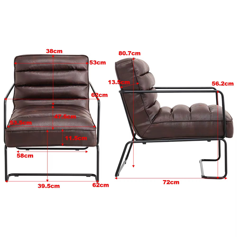 Mid-Century Living Room Chairs PU Leather Linen Armchair with Metal Base Modern Minimalist Dining Furniture
