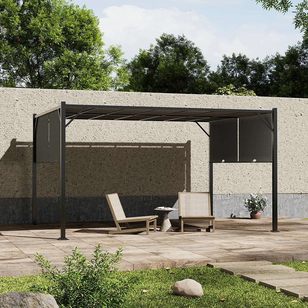 Outdoor Retractable Pergola with Canopy for Garden and Patio - Modern Classic Sunshade and Decorative Shelf