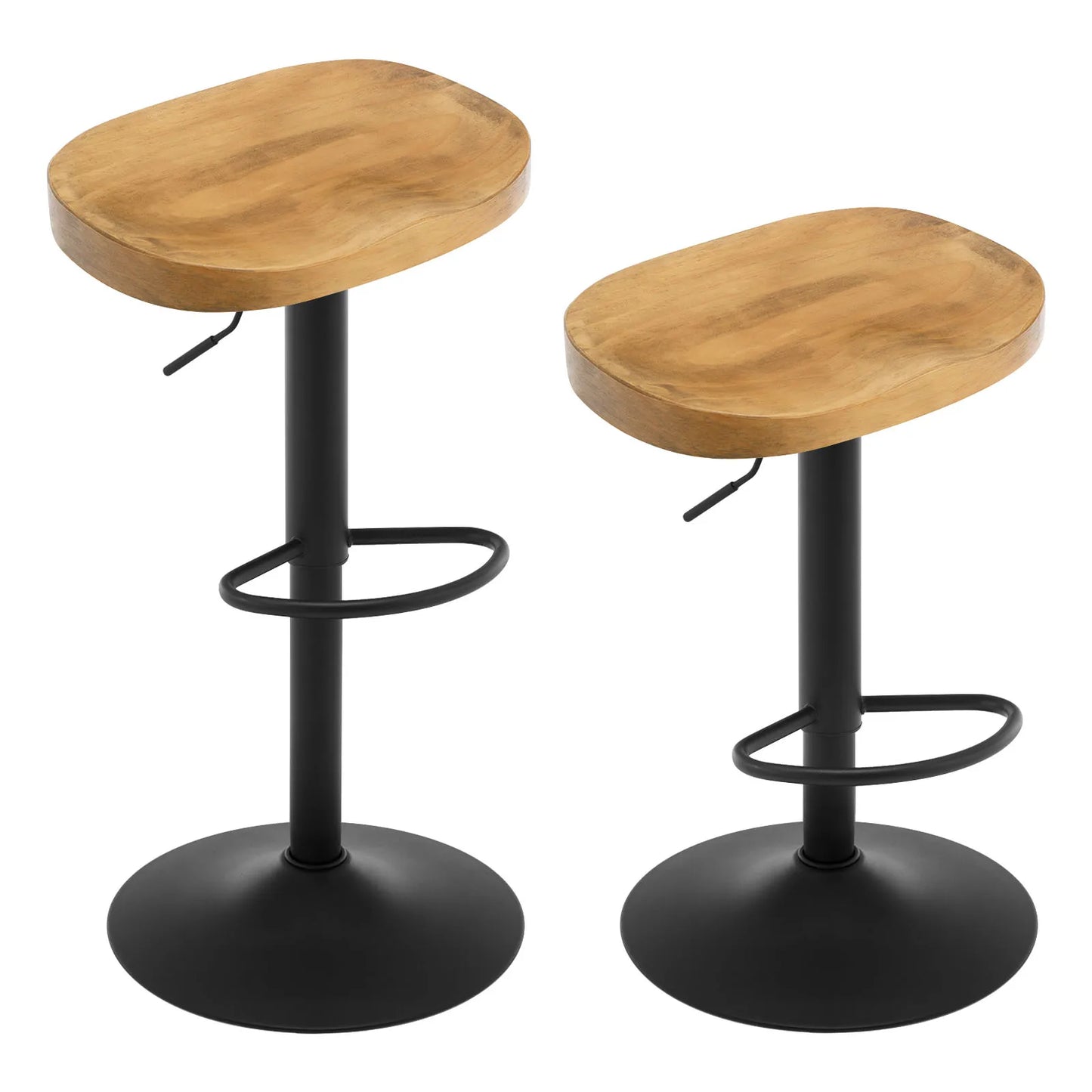 2PCS/SET Industrial Wooden Bar Stool Kitchen Counter Bar Chair 360° Swivel Height Adjustable Stool