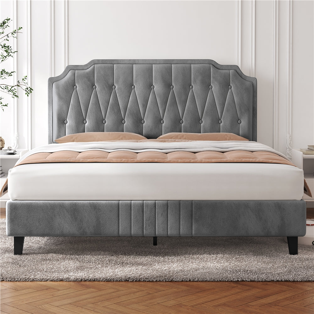 Double/King Bed Frame Upholstered Platform Bed with Adjustable Button Tufted Headboard/Velvet