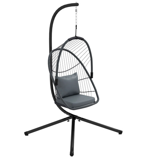 PE Hanging Swing Chair W/ Cushion, Patio Hanging Chair, Grey
