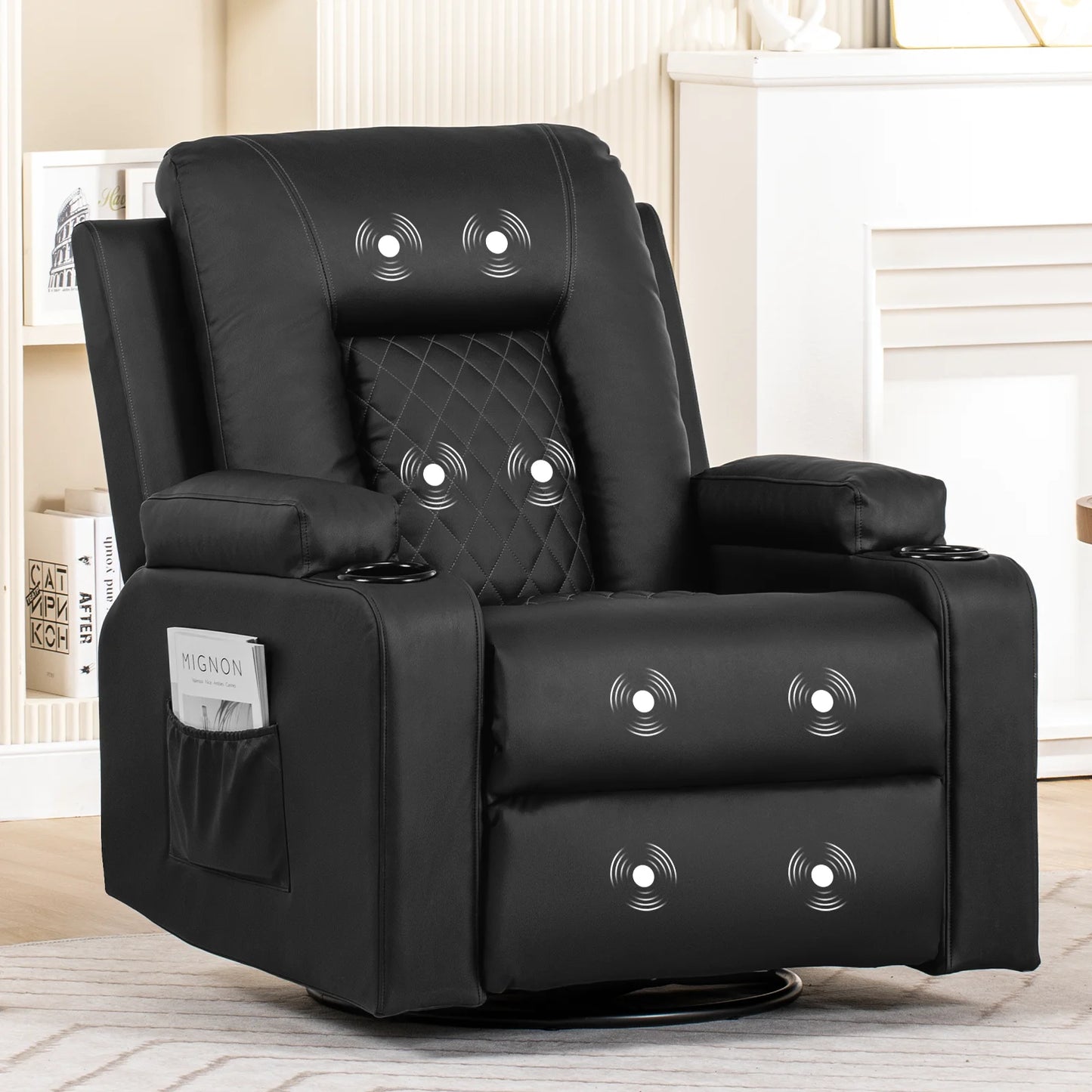 Recliner Armchair Rocker Reclining Chair with Massage & Heat Padded Seat Extended Footrest Oversized Swivel Lounge Sofa