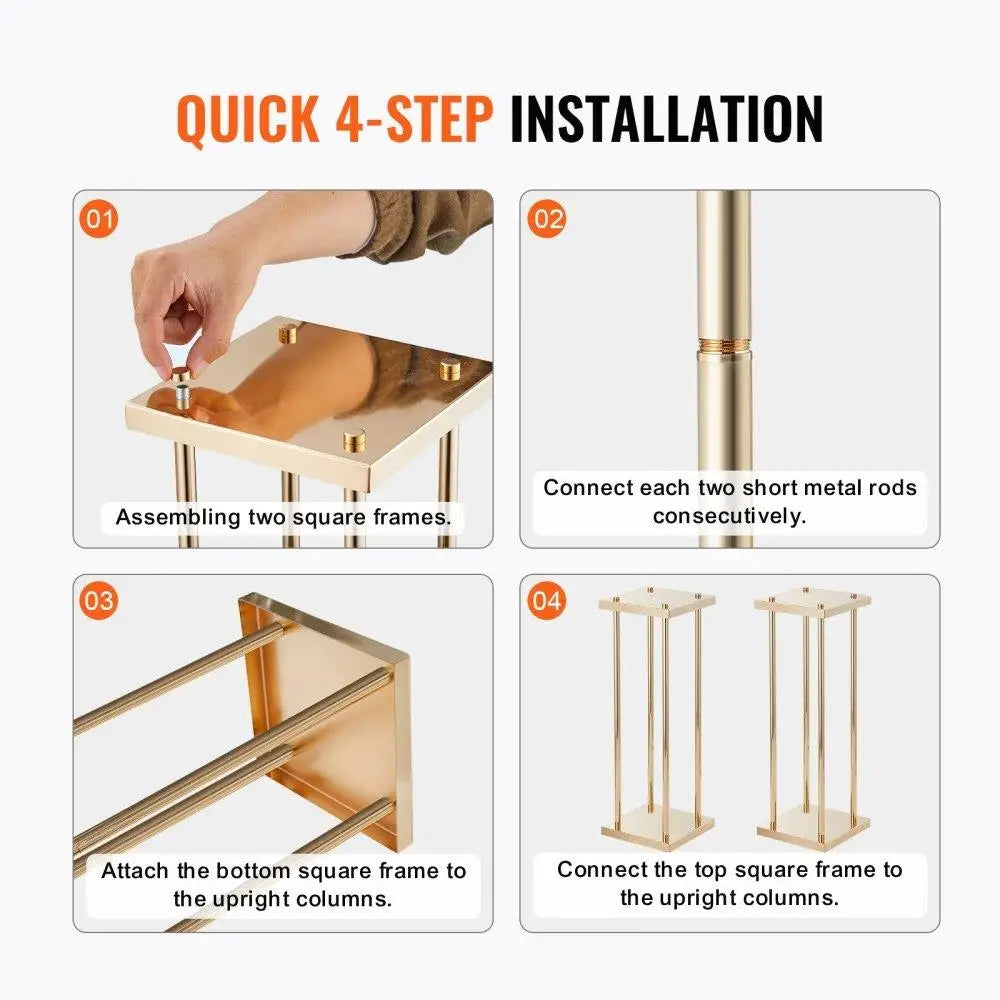 4PCS Gold Metal Column Wedding Flower Stand 80Cm High Cylindrical Floral Display Event Reception Decorative Stand