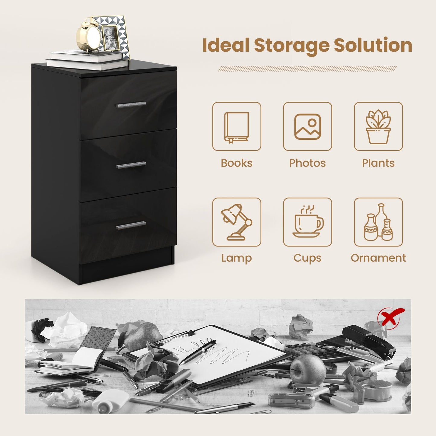 3-Drawer Wooden Dresser Cabinet with Anti-Toppling Device