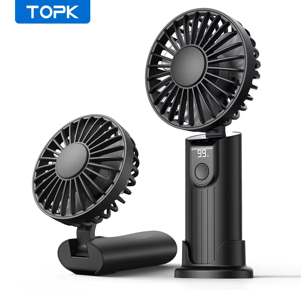 Portable Handheld Fan 5000Mah USB Rechargeable Foldable Fan 3 in 1 Personal Travel Fan with Digital Display Desk Fan