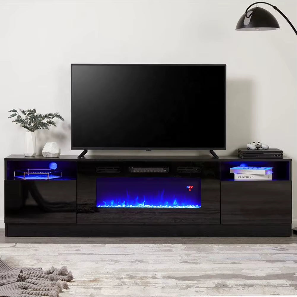 Recessed Electric Fireplace TV Stand with Closed Storage, Overheating Protection, 12 Colors, 1-8H Timer, Black&White