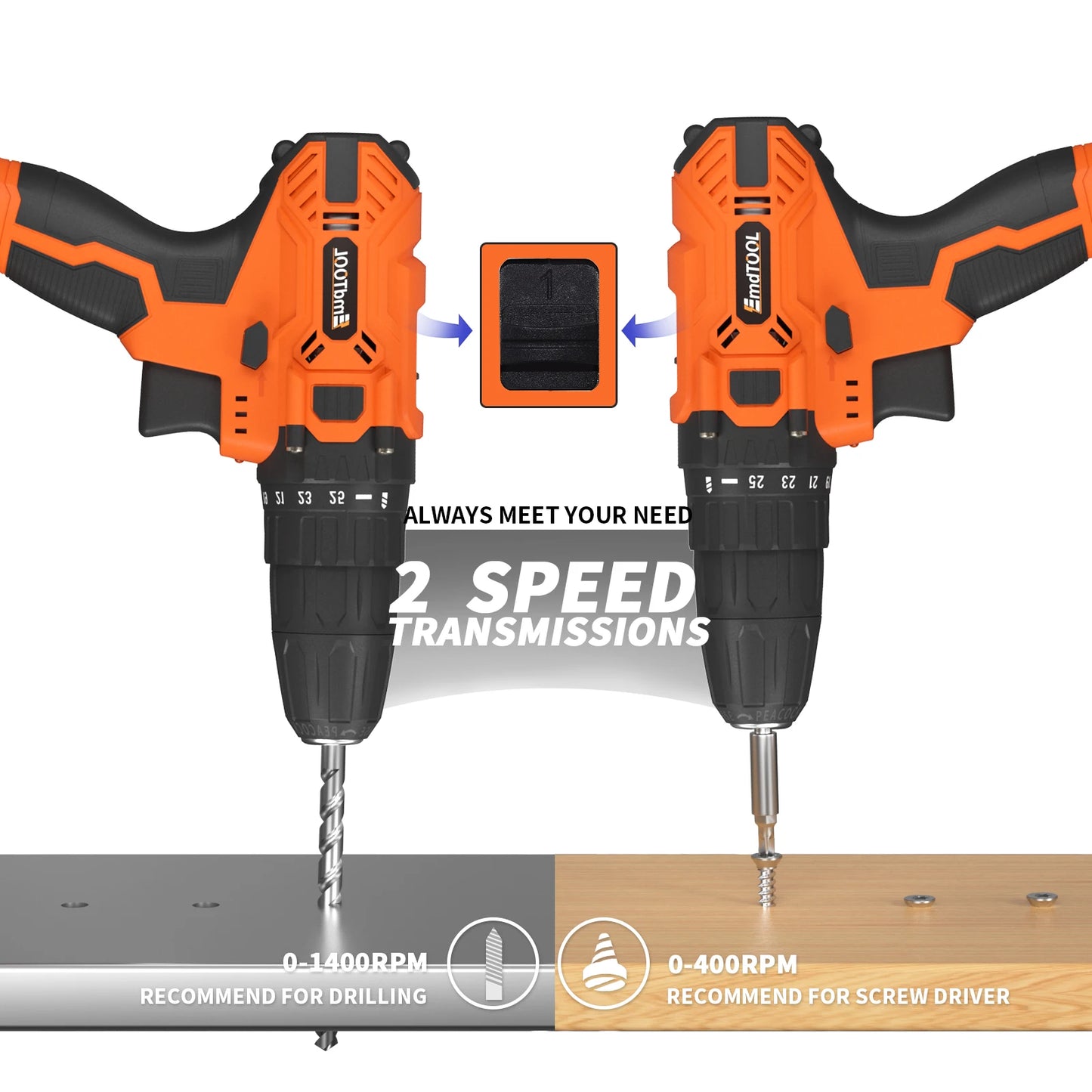 Cordless Drill Driver 21V Battery Drill Set Electric Screwdriver Set, 25+1 Torque Setting, 2 Speed, LED Light for Home