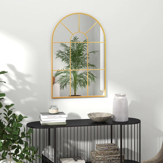Modern Arched Window Wall Mirror for Bedroom, 91X60Cm, Gold Tone